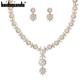 baiduqiandu High Quality Shell Pearl and Cubic Zirconia CZ Crystal Floral Design Bridal Necklace & Earring Jewelry Set
baiduqiandu High Quality Shell Pearl and Cubic Zirconia CZ Crystal Floral Design Bridal Necklace & Earring Jewelry Set
