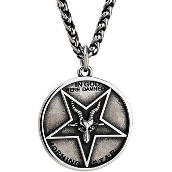 Retro five-pointed star sheep head tide brand titanium steel personality necklace Jesus round pendant men punk Viking jewelry
Retro five-pointed star sheep head tide brand titanium steel personality necklace Jesus round pendant men punk Viking jewelry