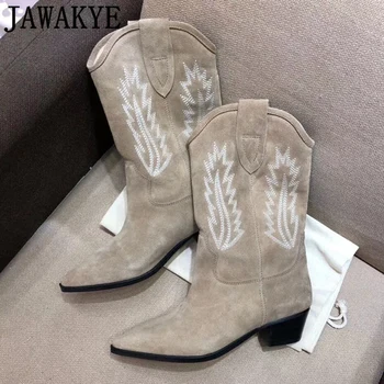 Retro Suede Embroidered Mid Calf Boots Women Pointed Toe Square Kitten Heels Winter Snow Boots Flat Western Cowboy Knight Boots 
Retro Suede Embroidered Mid Calf Boots Women Pointed Toe Square Kitten Heels Winter Snow Boots Flat Western Cowboy Knight Boots