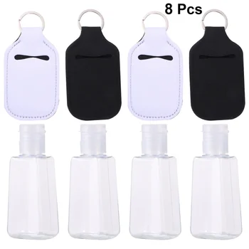 4 Set 30ml Empty Bottle and Keychain Holder Refillable Hand Sanitizer Bottles with Keychain Carriers for Soap Lotion and Liquids