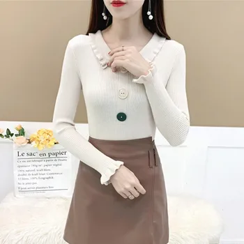White Sweater Lapel Knit Pullover Women Autumn Korean Style Slim Button Solid Color Sweaters
White Sweater Lapel Knit Pullover Women Autumn Korean Style Slim Button Solid Color Sweaters