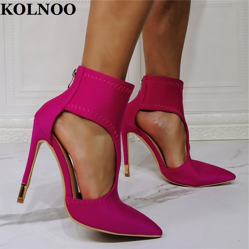 

Женские туфли-лодочки ручной работы Kolnoo на шпильках с ремешком на щиколотке и острым носком, вечерние классические туфли с настоящими изображениями, модные красные туфли