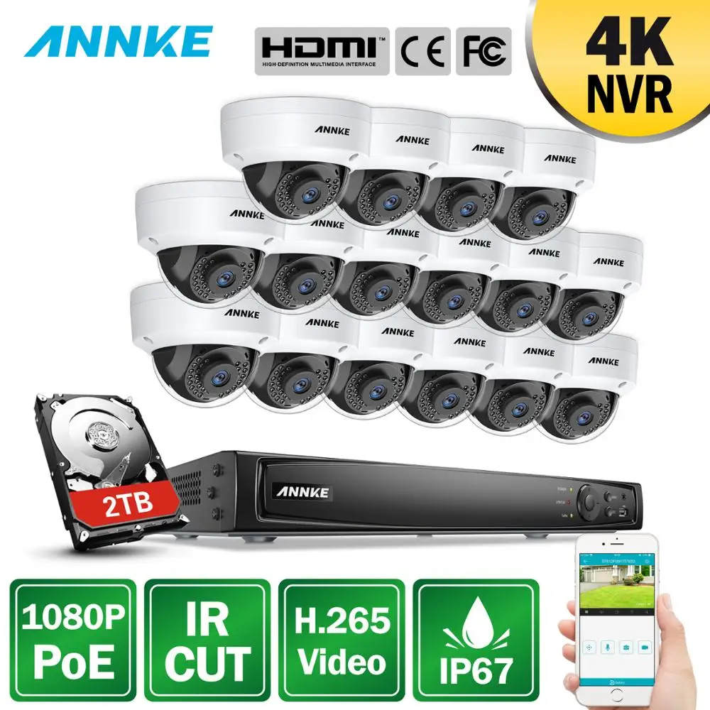ANNKE 16CH 2MP Ultra HD POE Network Video Security System 4K H.265 NVR With 16X 2MP 30m Night Vision Weatherproof IP CCTV Camera
ANNKE 16CH 2MP Ultra HD POE Network Video Security System 4K H.265 NVR With 16X 2MP 30m Night Vision Weatherproof IP CCTV Camera