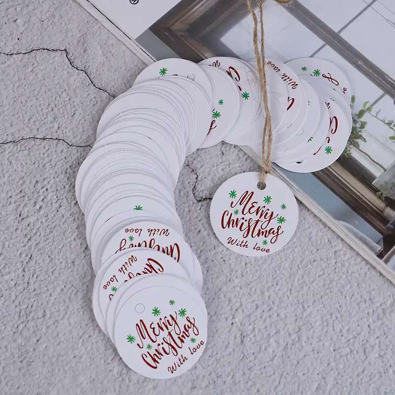100pcs/lot garland merry christmas round paper tags gift labels