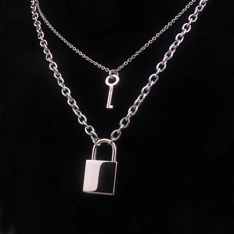 

New 2020 stainless steel chains punk padlock necklaces for women rock hiphop key lock necklace men chic gifts