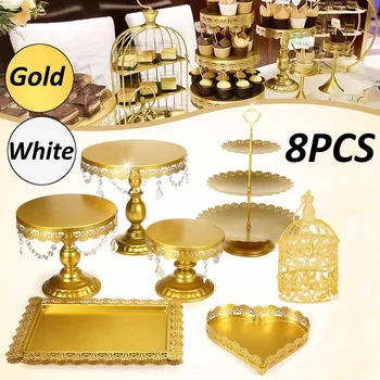 

8Pcs 3 Tier Cake Stand Afternoon Tea Wedding Plates Party Tableware New Bakeware Plastic Tray Display Rack Cake Decorating Tools