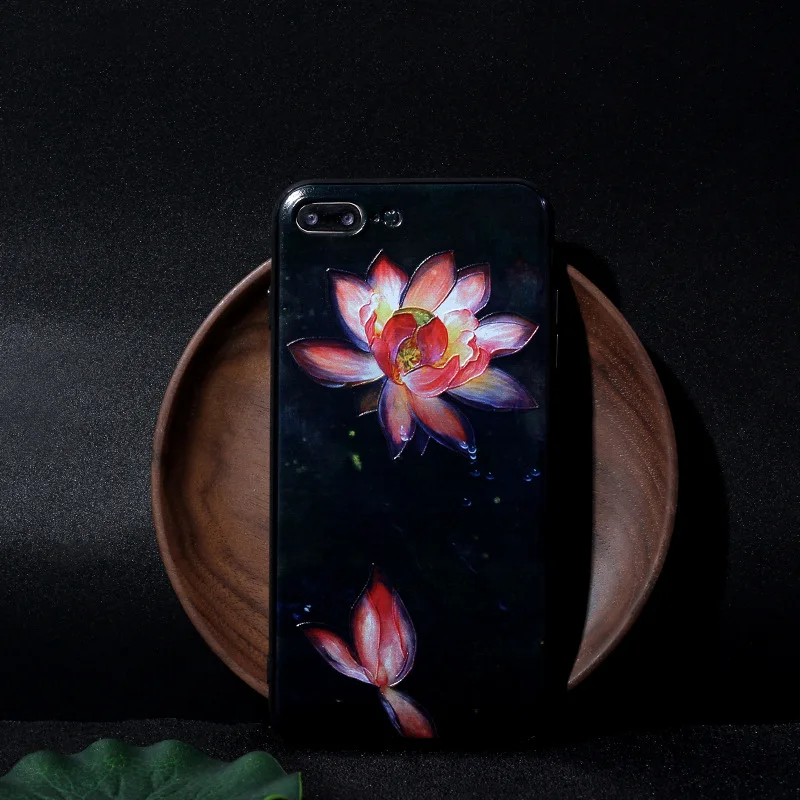 Чехол для Apple IPhone 8plus рельефный чехол с мягкой окантовкой Lotus Black | Мобильные