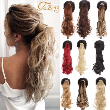 

TALANG Long Curly Ponytail Wrap Around Ponytail Clip in Hair Extensions Natural Hairpiece Headwear Synthetic Hair Brown