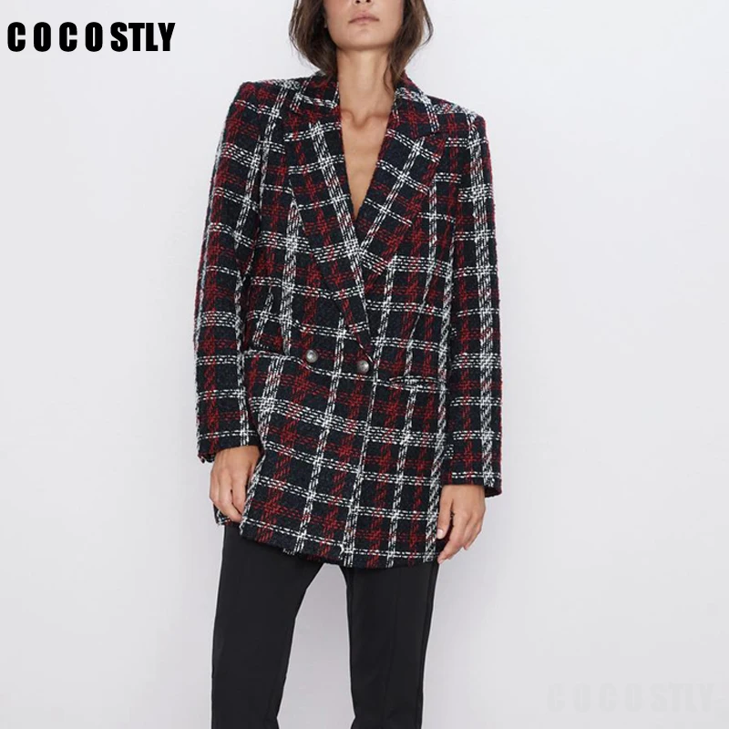 Autumn Winter Vintage Plaid Tweed Blazer Women Suit Jacket Coat Double Breasted Office Lady Outwear Female Blazers Fenimino
Autumn Winter Vintage Plaid Tweed Blazer Women Suit Jacket Coat Double Breasted Office Lady Outwear Female Blazers Fenimino