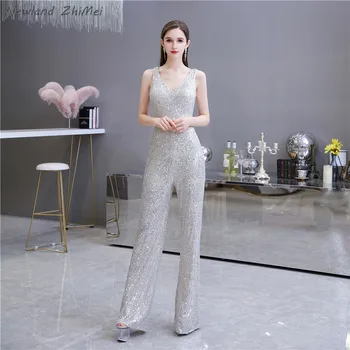 Silver Dinner Party Evening Dresses Elegant Sparkly V Neck Backless Women Piece Pants Dresses Jump-Suit sukienka wieczorowa
Silver Dinner Party Evening Dresses Elegant Sparkly V Neck Backless Women Piece Pants Dresses Jump-Suit sukienka wieczorowa