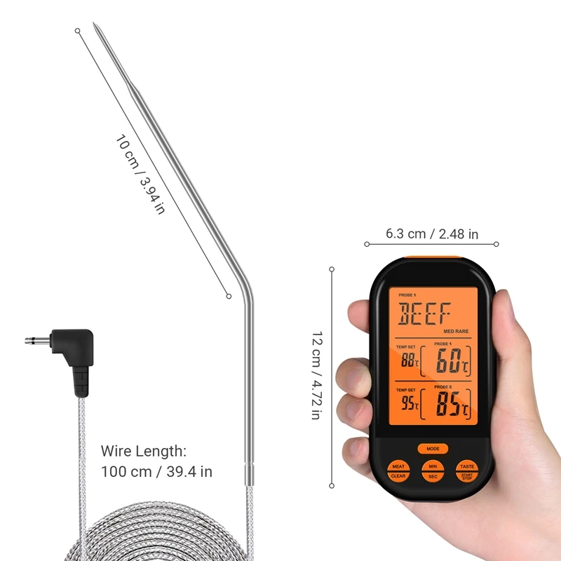 Digital Meat Thermometer, Wireless Remote Digital Cooking Food Meat Thermometer For Smoker Oven Kitchen Bbq Grill Thermometer
Digital Meat Thermometer, Wireless Remote Digital Cooking Food Meat Thermometer For Smoker Oven Kitchen Bbq Grill Thermometer