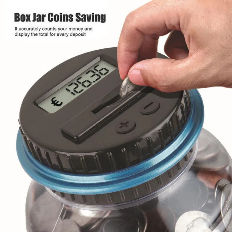 Electronic Piggy Bank Counter Coin 1.8L Digital LCD Counting Coin Money Saving Box Jar Coins Storage Box For USD EURO Money Gift