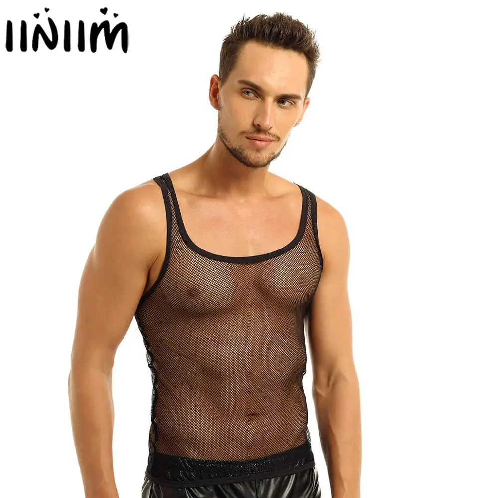 Mens Sexy See-through Summer Fishnet Tops Casual Top Sleeveless Elastic Mesh Muscle Vest Fashion Parties Nightclub Costume
Mens Sexy See-through Summer Fishnet Tops Casual Top Sleeveless Elastic Mesh Muscle Vest Fashion Parties Nightclub Costume