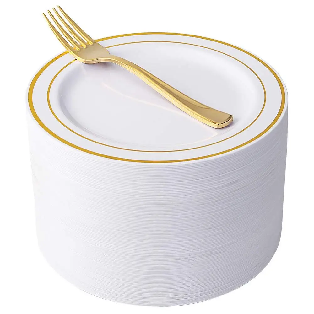 25pcs Gold Dessert Plates 7.5" with 25pcs plastic Forks 7.4", Perfect for Salads, Desserts, Parties, Catering, Wedding Cakes
25pcs Gold Dessert Plates 7.5" with 25pcs plastic Forks 7.4", Perfect for Salads, Desserts, Parties, Catering, Wedding Cakes