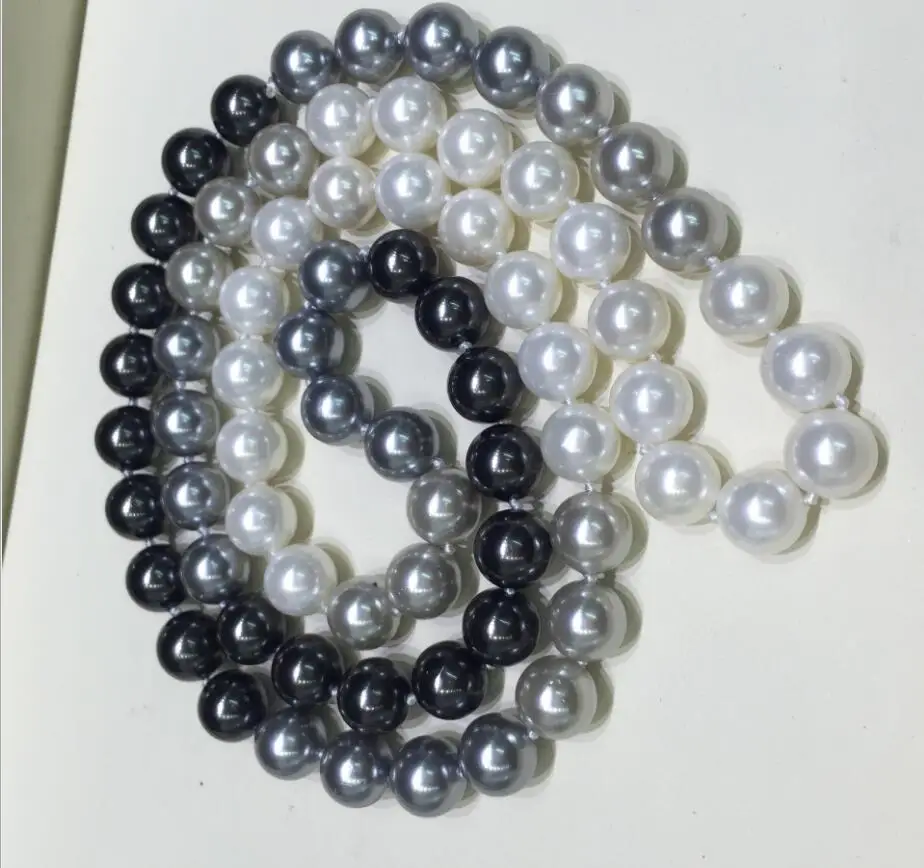 

80cm 30inch 10mm black white gray shell pearl Women Jewelry necklace round natural south sea shell pearl handmade gift