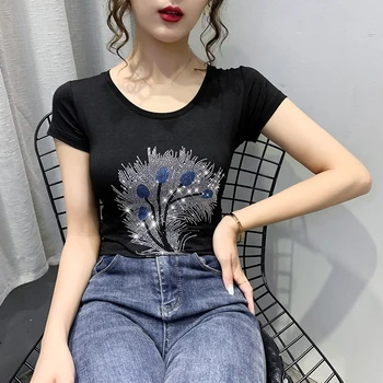 Summer Fashion Korean Clothes T-shirt Sexy Shiny Diamonds Women Tops Ropa Mujer Cotton Short Shirt Hot Tee 2020 New Black T03602
Summer Fashion Korean Clothes T-shirt Sexy Shiny Diamonds Women Tops Ropa Mujer Cotton Short Shirt Hot Tee 2020 New Black T03602
