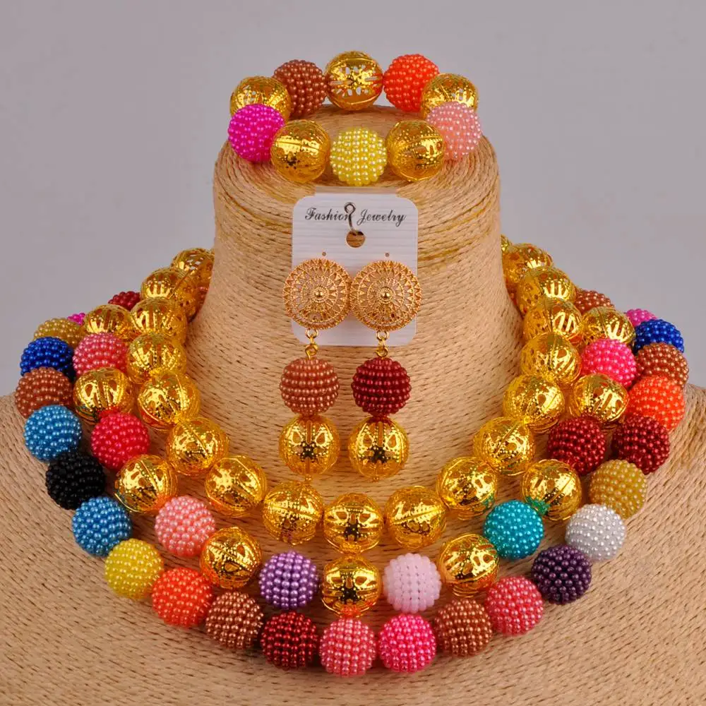 Фото Модные Разноцветные Африканские свадебные бусы комплект ювелирных изделий в