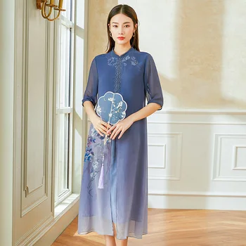 Double Silk Dress Blue Print Vintage Chinese Style Midi Dresses Elegant High Quality Women Clothes Summer Half Sleeve vestidos
Double Silk Dress Blue Print Vintage Chinese Style Midi Dresses Elegant High Quality Women Clothes Summer Half Sleeve vestidos