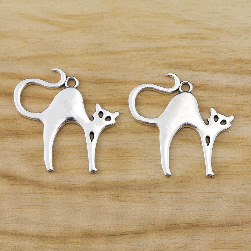 

20 Pieces Tibetan Silver Tone Animal Cat Charms Pendants for DIY Necklace Earrings Jewellery Making Findings Accessories 27x28mm