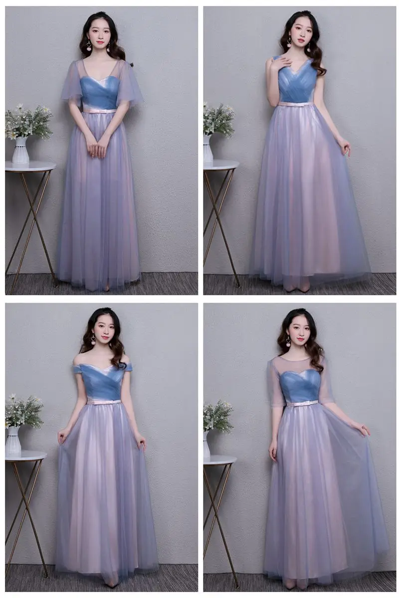 

Bridesmaid Dresses Elegant Guest Wedding Party Junior Off The Shoulder Graduation Blue Pink Tulle Long Prom Party Dress Vestidos