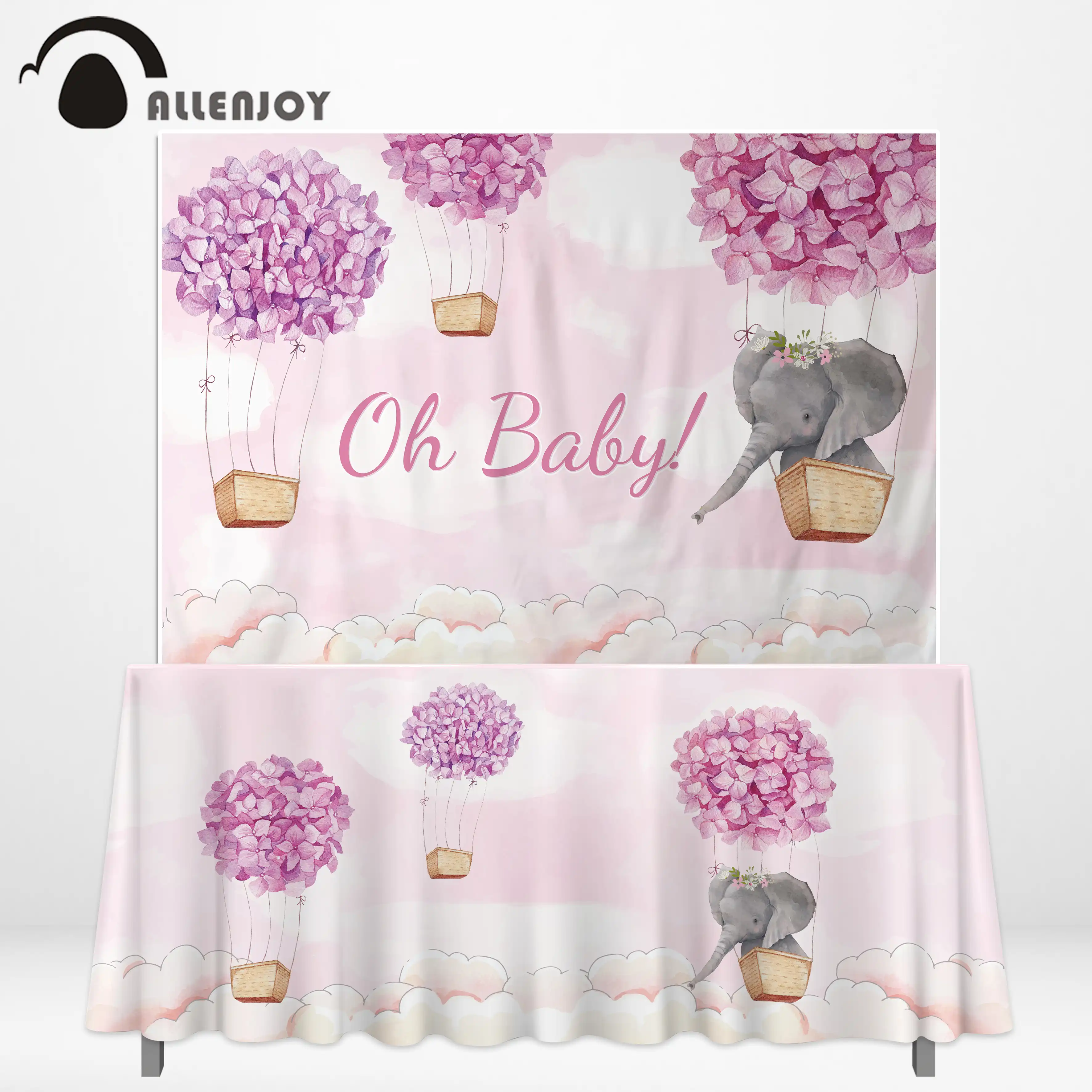 allenjoy baby shower background pink elephant hot air balloon