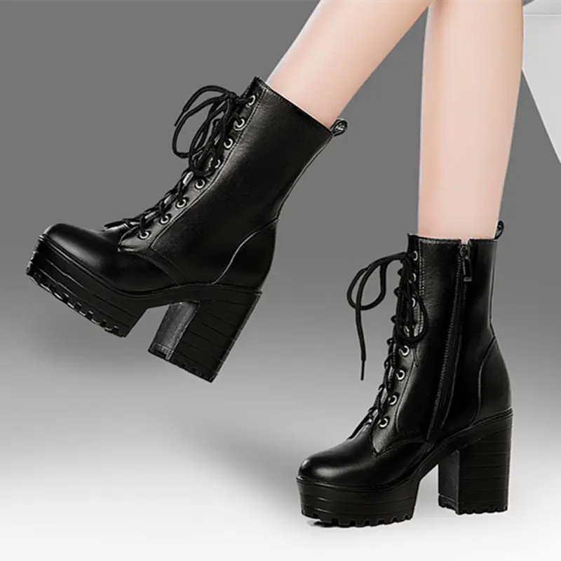 2019 spring and autumn thick with Martin boots high-heeled thick-soled laces in the boots side zipper boots winter women's shoes 
2019 spring and autumn thick with Martin boots high-heeled thick-soled laces in the boots side zipper boots winter women's shoes