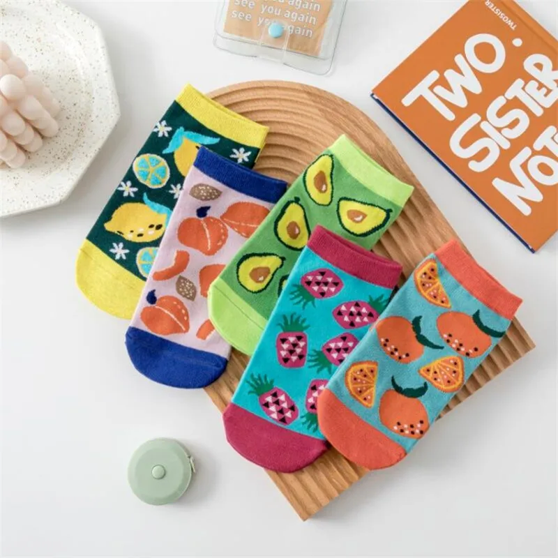 

Korean Style Women Fruit Ankle Socks Summer And Autumn Female Ladies Colorful Avocado Peach Pineapple Cotton Short Sock