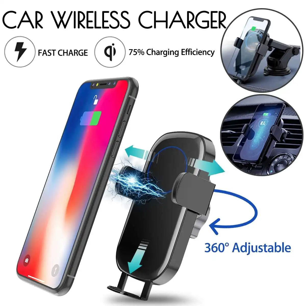 Qi Wireless Charger Infrared Induction Dashboard Air Vent Car Phone Mount Holder For 4.0-6.5 Inch for iPhone XR for Samsung S10E 
Qi Wireless Charger Infrared Induction Dashboard Air Vent Car Phone Mount Holder For 4.0-6.5 Inch for iPhone XR for Samsung S10E