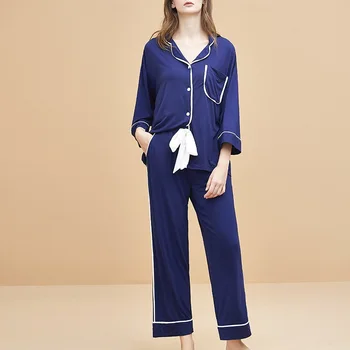 New Modal Pajamas Women Spring Autumn Long-sleeved Drawstring Simple Pijama Pocket Patchwork Women's Home Suit Huispak Vrouwen
New Modal Pajamas Women Spring Autumn Long-sleeved Drawstring Simple Pijama Pocket Patchwork Women's Home Suit Huispak Vrouwen
