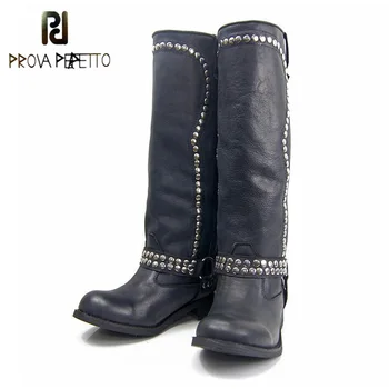Prova Perfetto Solid Color Black Women Knee High Boots Knight Shoes Buckle Belt Rivet Studded Warm Plush In Riding Boots Mujer
Prova Perfetto Solid Color Black Women Knee High Boots Knight Shoes Buckle Belt Rivet Studded Warm Plush In Riding Boots Mujer