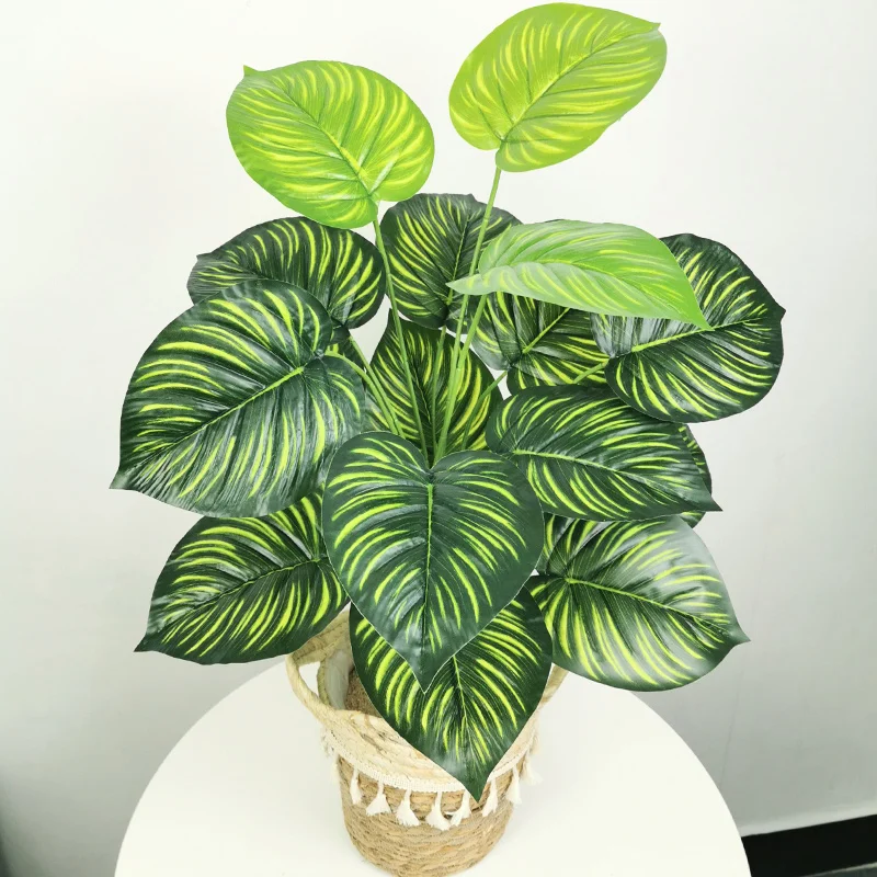 

70cm 18 Heads Large Artificial Monstera Tropical Palm Plant Branch Green Plastic Turtle Leafs Potted Plant For Home Office Decor