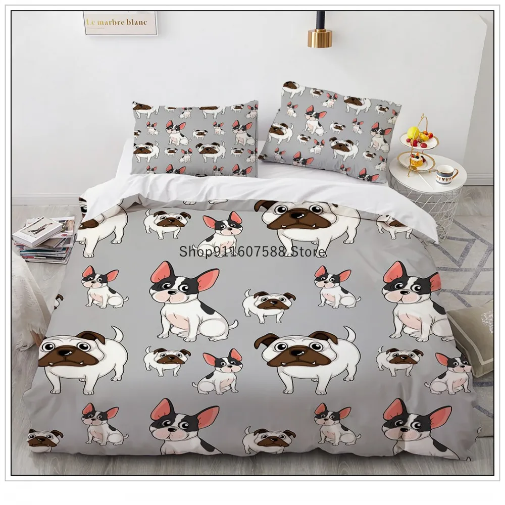 

2/3 Pieces Hippie Pug Bedding Sets Bulldog Dogs Duvet Cover Double-layer Cartoon Animal Bed Quilt Cover Twin Queen Cover Set