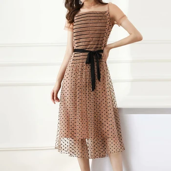 HIGH QUALITY New Fashion 2020 Runway Dress Women's Stand Collar short sleeve Sashes Polka Dot Gauze Dress 
HIGH QUALITY New Fashion 2020 Runway Dress Women's Stand Collar short sleeve Sashes Polka Dot Gauze Dress