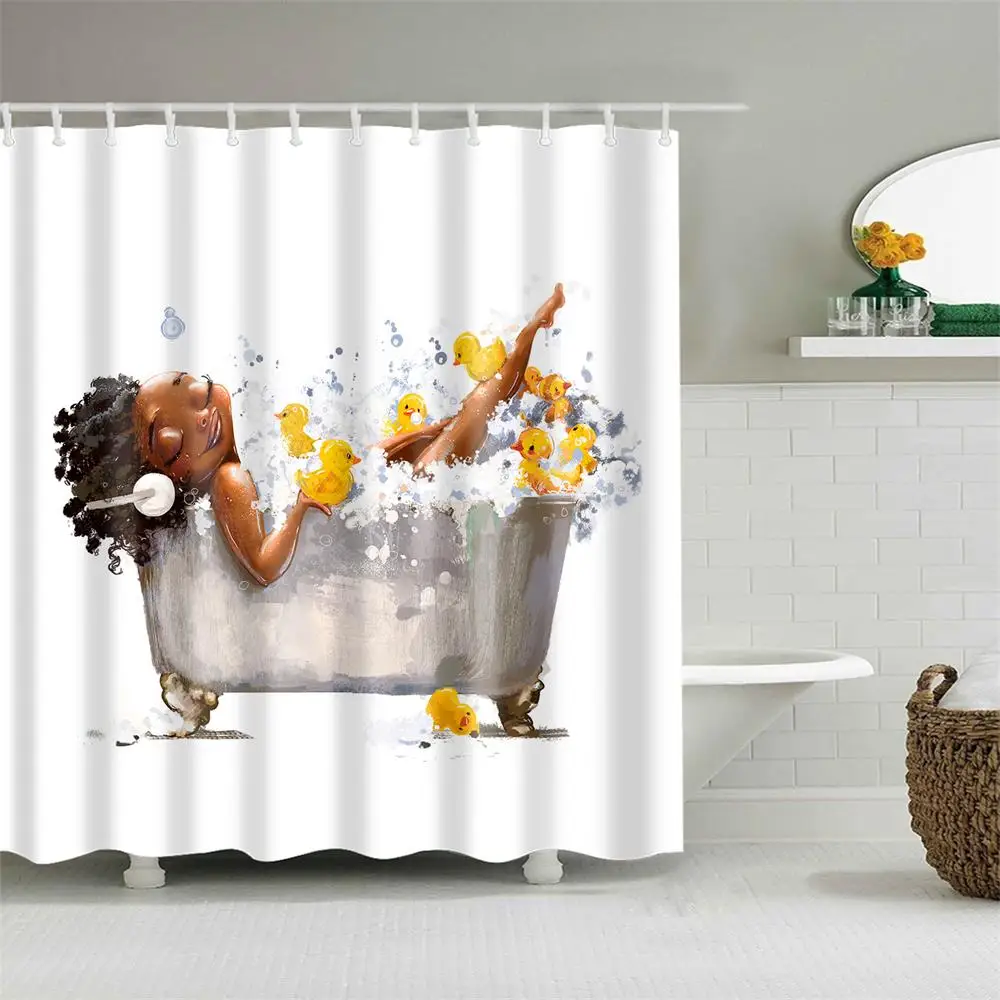 Cartoon Waterproof Shower Curtains Black Girl Take a Bath Shower Curtain Bathroom Polyester 3D African Bath Curtain 180x180
Cartoon Waterproof Shower Curtains Black Girl Take a Bath Shower Curtain Bathroom Polyester 3D African Bath Curtain 180x180