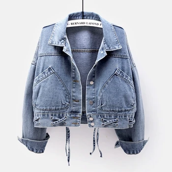 2020 Spring New Harajuku Loose Short Denim Jacket Women Big pocket Drawstring Student Long Sleeve Solid Jeans Jacket Women H310 
2020 Spring New Harajuku Loose Short Denim Jacket Women Big pocket Drawstring Student Long Sleeve Solid Jeans Jacket Women H310