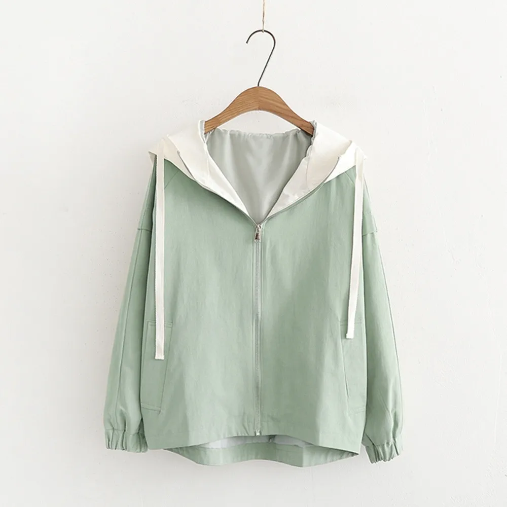 Spring Autumn Jacket Outwear Women Long Sleeve Jacket Matching Color Thin Hooded Zip Pockets Coat Jacket Cardigan Windbreaker
Spring Autumn Jacket Outwear Women Long Sleeve Jacket Matching Color Thin Hooded Zip Pockets Coat Jacket Cardigan Windbreaker