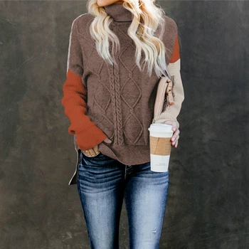 

2020 New Autumn and Winter Long-Sleeve Knitwear Woman Pullover Twisted Rope Splicing Ol Commuter Turtleneck Sweater Female