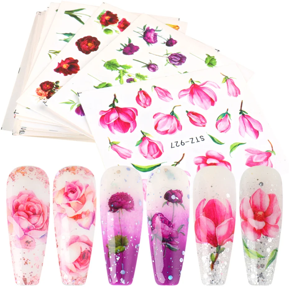 24pcs Full Wraps Stickers for Nail Design Flower Water Sticker Bloom Floral Plant Slider Manicure Decoration Tips LASTZ922-957 | Красота и