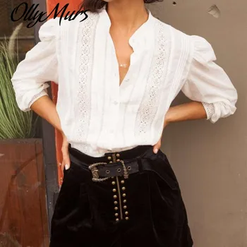 Autumn Winter Cotton White Shirt Women Lace Patchwork Hollow Out Flower Pattern Vintage Single-breasted Long Sleeve Blouse 
Autumn Winter Cotton White Shirt Women Lace Patchwork Hollow Out Flower Pattern Vintage Single-breasted Long Sleeve Blouse