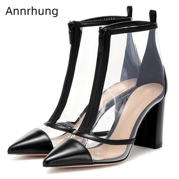 PVC Patchwork Ankle Boots Women Retro Pointed Toe High Heels Chunky Heel Front Zipper Botas Clear PVC Summer Short Booties Mujer
PVC Patchwork Ankle Boots Women Retro Pointed Toe High Heels Chunky Heel Front Zipper Botas Clear PVC Summer Short Booties Mujer
