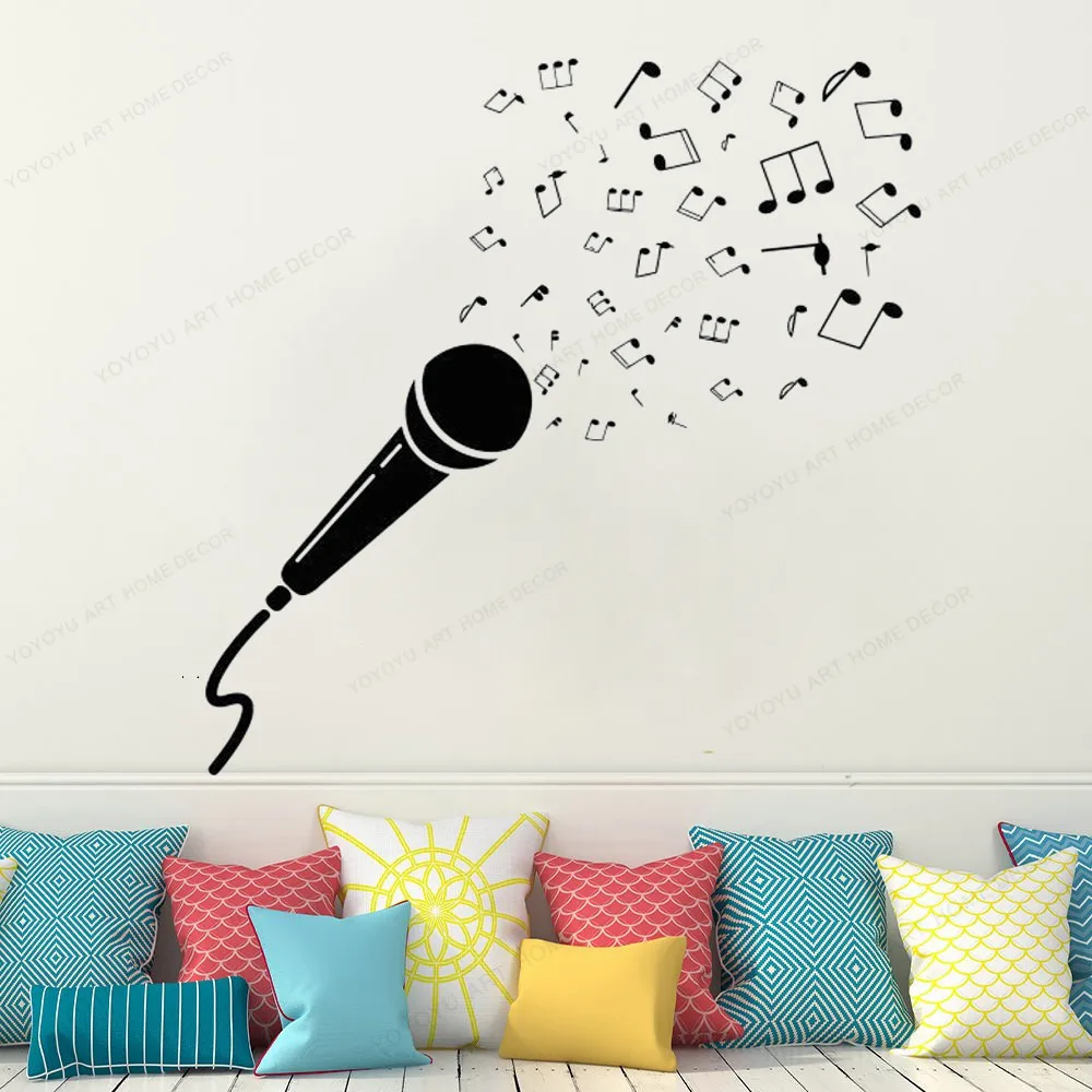 Фото Microphone Wall sticker vinyl Music Decor Instrument Decal home decor removable art mural HJ638 | Дом и сад