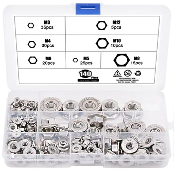 140-Pcs M3 M4 M5 M6 M8 M10 M12 Hex Flange Nuts Assortment Kit - 304 Stainless Steel
140-Pcs M3 M4 M5 M6 M8 M10 M12 Hex Flange Nuts Assortment Kit - 304 Stainless Steel