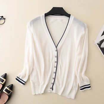 Ice silk knitted cardigan women's jacket summer new long-sleeved large V-neck cardigan ice linen loose top
Ice silk knitted cardigan women's jacket summer new long-sleeved large V-neck cardigan ice linen loose top