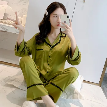 Pijamas De Mujer Autumn Winter Silk Home Clothes Ladies Thin Mustard Green One-size Woman Pijama Set Two-piece Pajamas Satin
Pijamas De Mujer Autumn Winter Silk Home Clothes Ladies Thin Mustard Green One-size Woman Pijama Set Two-piece Pajamas Satin