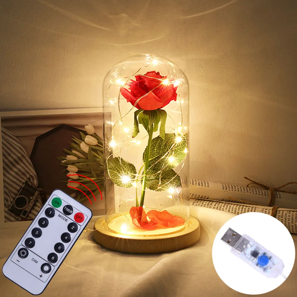 New Remote Control 8 light modes with Timer USB Powered Led Light Dome on Wooden Base Beauty Red Rose Gift for Valentine's Day
New Remote Control 8 light modes with Timer USB Powered Led Light Dome on Wooden Base Beauty Red Rose Gift for Valentine's Day