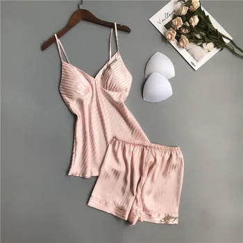2020 Summer Women Satin Silk Pajamas Sets Sleeveless V-Neck Pyjama Cute Spaghetti Strap Vest+Shorts Pijama Nightwear
2020 Summer Women Satin Silk Pajamas Sets Sleeveless V-Neck Pyjama Cute Spaghetti Strap Vest+Shorts Pijama Nightwear