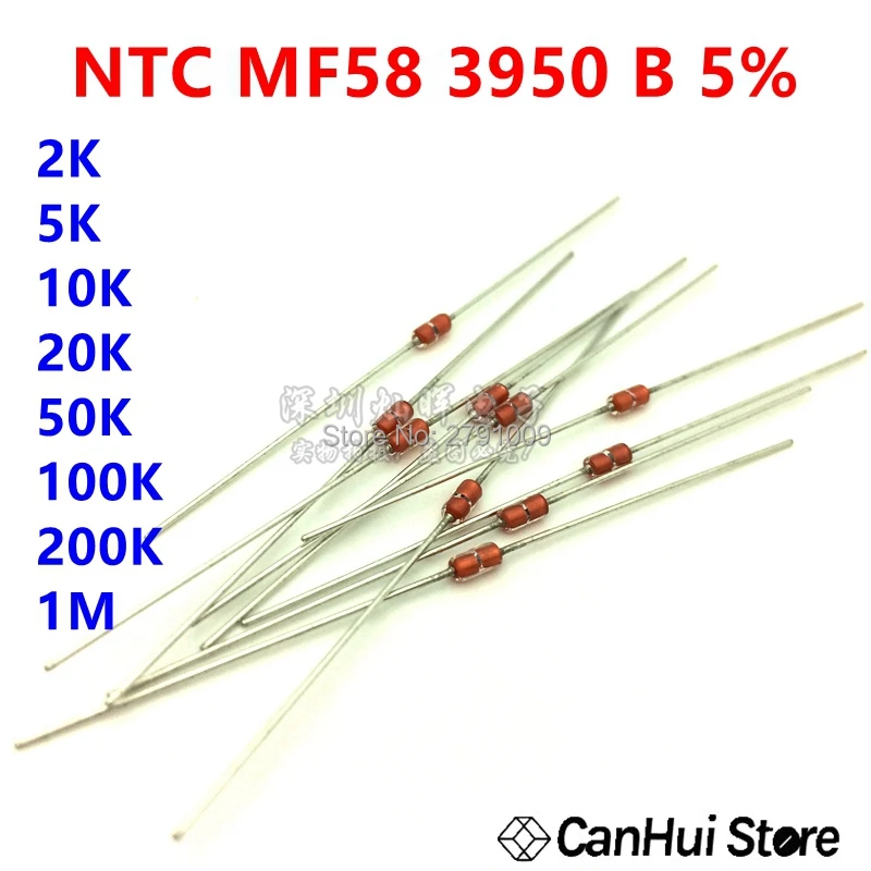20 pcs Thermische Weerstand NTC MF58 3950 B 5% 1 K 2 K 5 K 10 K 20 K 50 K 100 K 200 K 1 M 1/2/3/5/10 /K Ohm R
20 pcs Thermische Weerstand NTC MF58 3950 B 5% 1 K 2 K 5 K 10 K 20 K 50 K 100 K 200 K 1 M 1/2/3/5/10 /K Ohm R