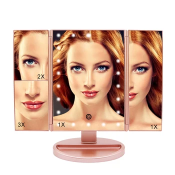 Table Mirror 22 Light LED Touch Screen Makeup Mirror Compact 3 Folding 180 Degree Adjustable Light 1X/2X/3X Magnifying Glass
Table Mirror 22 Light LED Touch Screen Makeup Mirror Compact 3 Folding 180 Degree Adjustable Light 1X/2X/3X Magnifying Glass