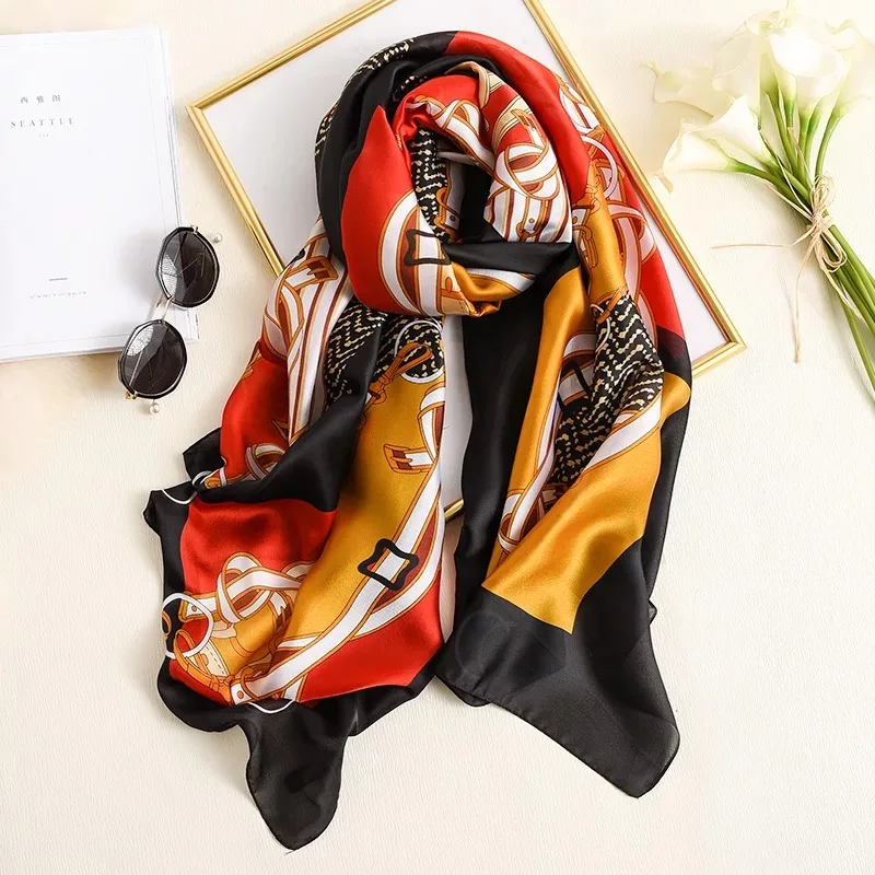 

2022 180*90cm Luxury Brand Women Summer Silk Scarves Shawl Lady Wrap Soft Female Echarpe Designer Beach Stole Bandanna muffler