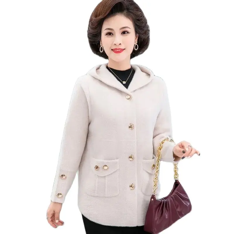 

Hot Imitate Mink Fleece Woolen Women Coats New 2021 Add Velvet Winter Ladies Jacket Middle-Aged Elderly Mothers Warm Tops